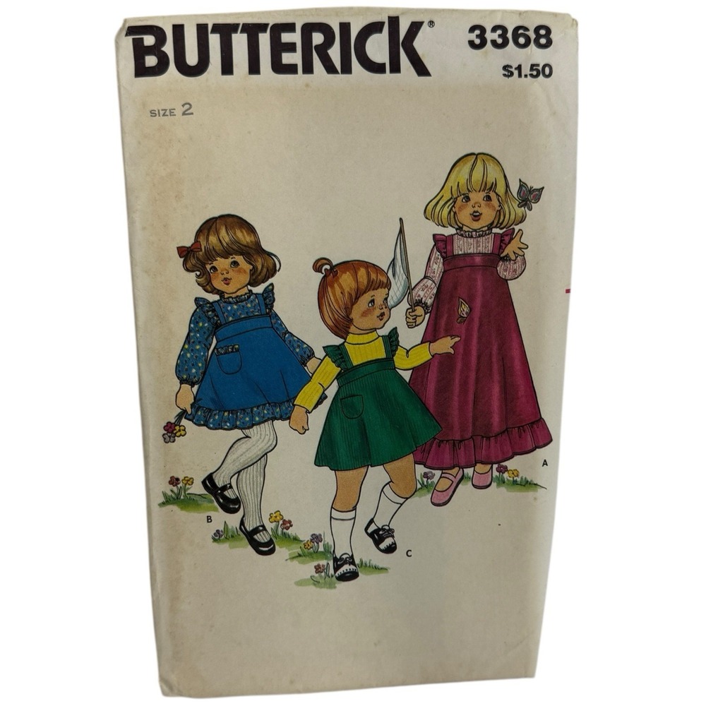 3368 Butterick Vintage SEWING Pattern 1970s Girls Dress Jumper Blouse UNCUT 2